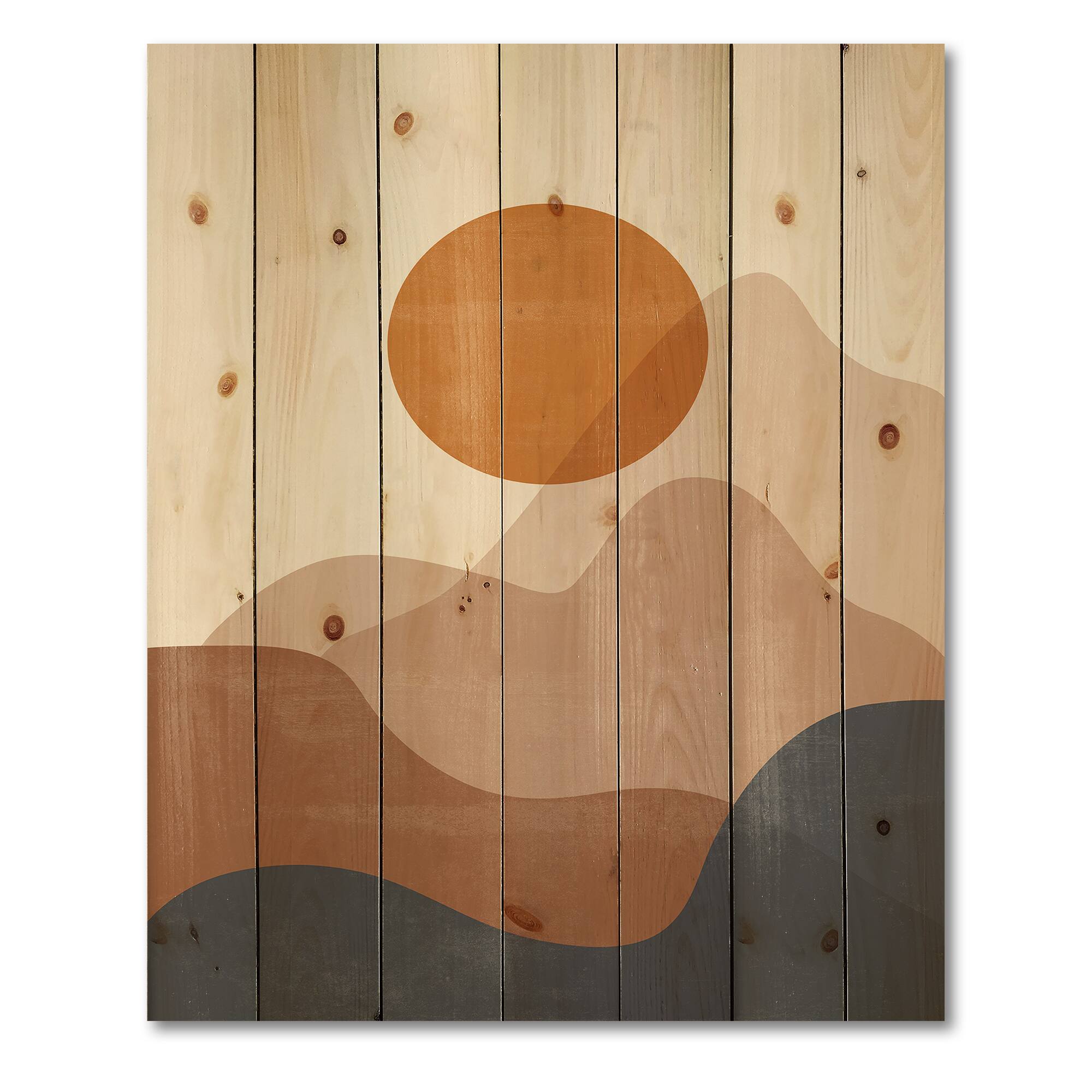 Designart - Abstract Red Moon In Earth Toned Mountains II